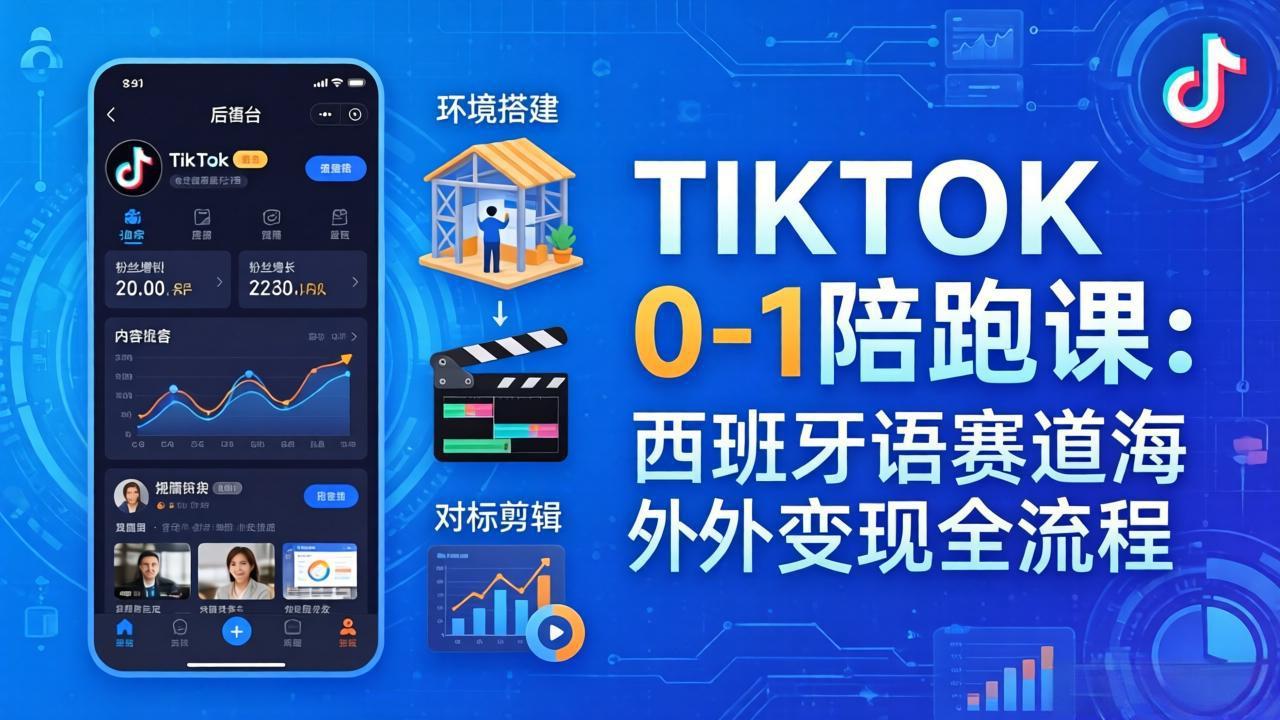 TIKTOK 0-1 陪跑课：从环境搭建到刷对标剪辑，西班牙语赛道海外变现全流程 - 小灰云创-小灰云创