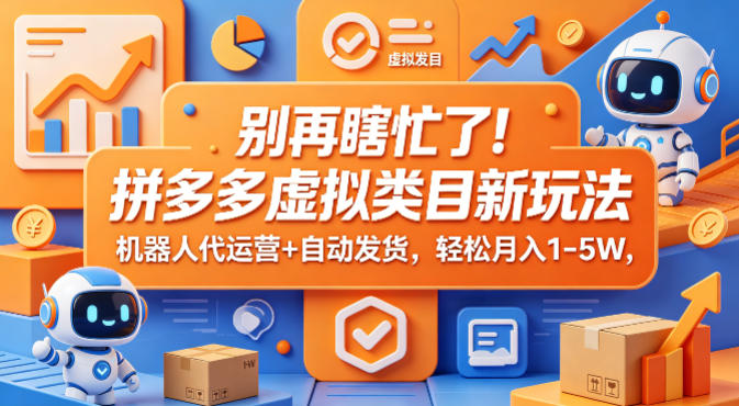 别再瞎忙了！拼多多虚拟类目新玩法，机器人代运营+自动发货，轻松月入1-5W【揭秘】-小灰云创