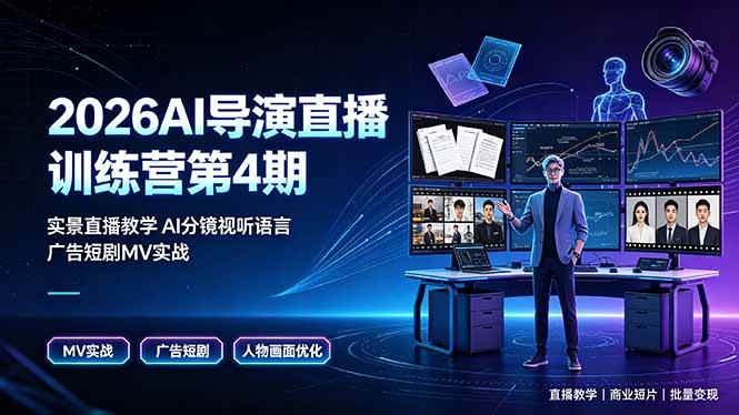 (19216期)2026AI导演直播训练营第4期,实景直播教学AI分镜视听语言,广告短剧MV实战,解决人物画面崩坏痛点-小灰云创