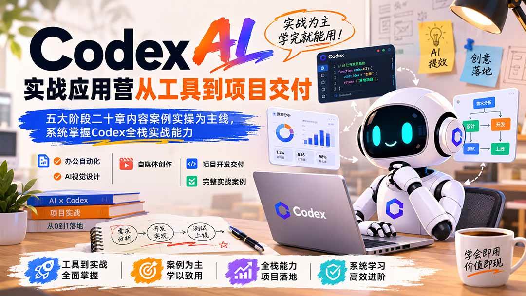 （19854期）Codex AI实战应用营从工具到项目交付；五大阶段二十章内容案例实操为主线，系统掌握Codex全栈实战能力-小灰云创