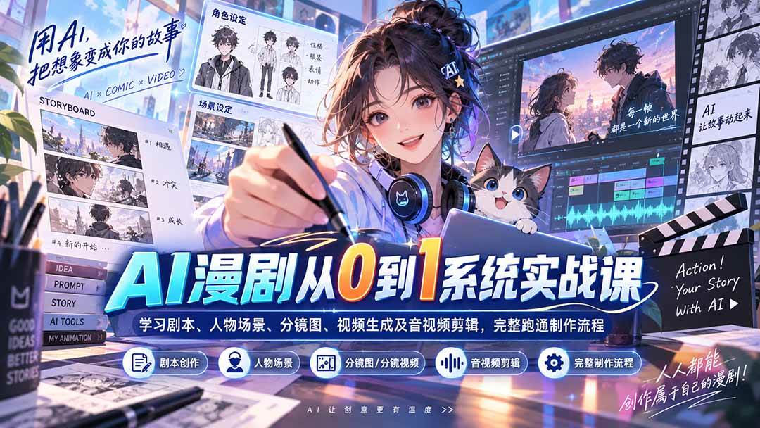 （20430期）AI漫剧从0到1系统实战课：学习剧本、人物场景、分镜图、视频生成及音视频剪辑，完整跑通制作流程-小灰云创
