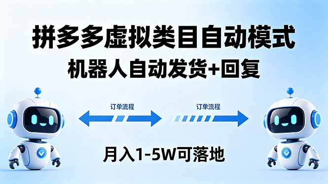 多多虚拟类目自动模式，机器人自动发货 + 回复，月入 1-5W 可落地-小灰云创