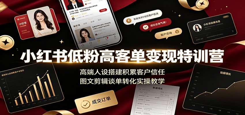 小红书低粉高客单变现特训营:高端人设搭建积累客户信任,图文剪辑谈单转化实操教学 小红书低粉高客单变现特训营:高端人设搭建积累客户信任,图文剪辑谈单转化实操教学