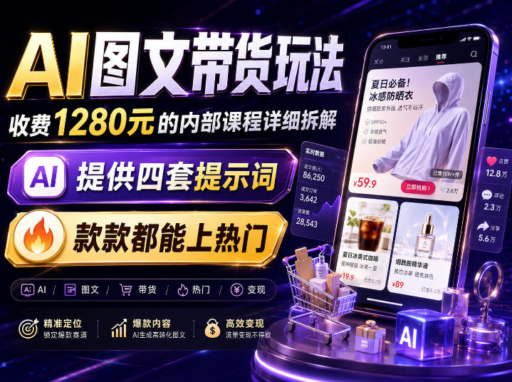 AI图文带货内部玩法,1280内部课程对外系统拆解,看完直接上手变现!-小灰云创