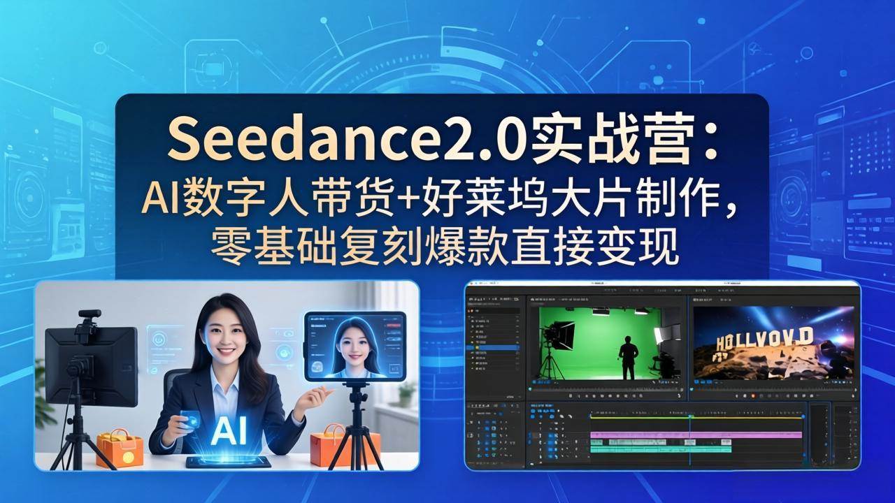 （18238期）Seedance2.0实战营：AI数字人带货+好莱坞大片制作，零基础复刻爆款直接变现-小灰云创