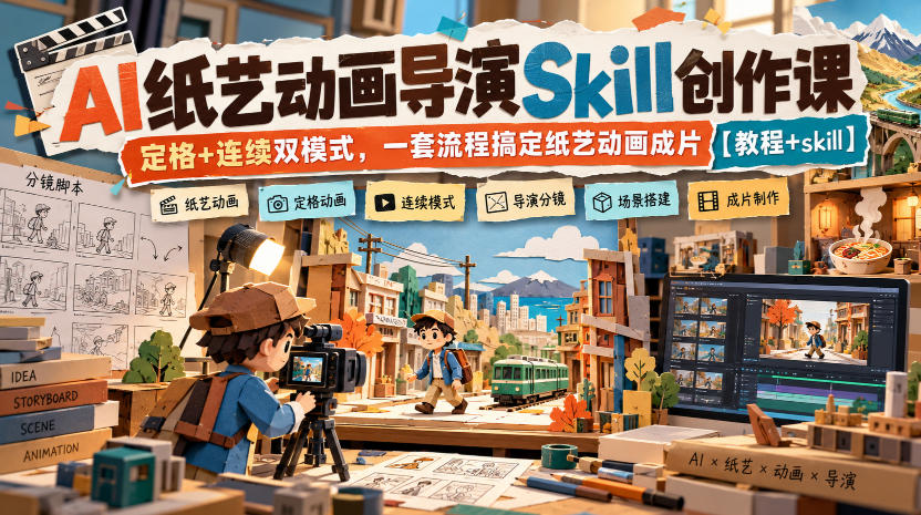 AI纸艺动画导演Skill创作课|定格+连续双模式,一套流程搞定纸艺动画成片【教程+skill】-小灰云创