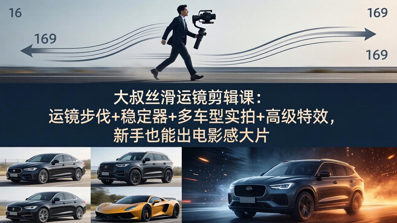 大叔丝滑运镜剪辑课：运镜步伐+稳定器+多车型实拍+高级特效，新手也能出电影感大片 - 小灰云创-小灰云创