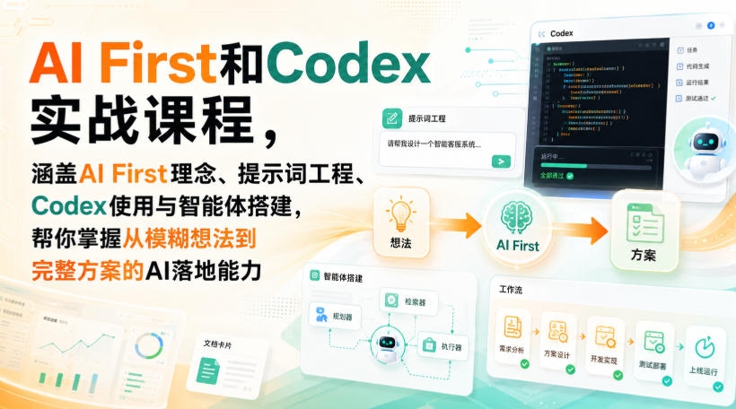 AI First和Codex实战课,涵盖AI First理念、提示词工程、Codex使用与智能体搭建,掌握从模糊想法到完整方案的AI落地能力-小灰云创