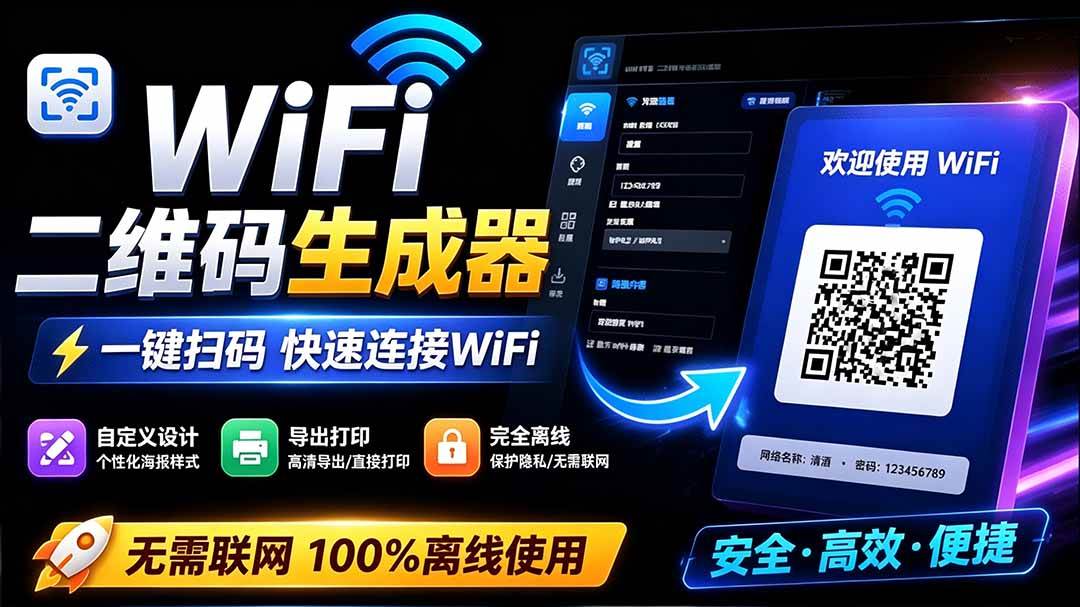 （19566期）完全离线使用！WiFi二维码生成器，一键扫码快速连接WiFi，支持自定义风格导出 WiFi二维码生成器-小灰云创