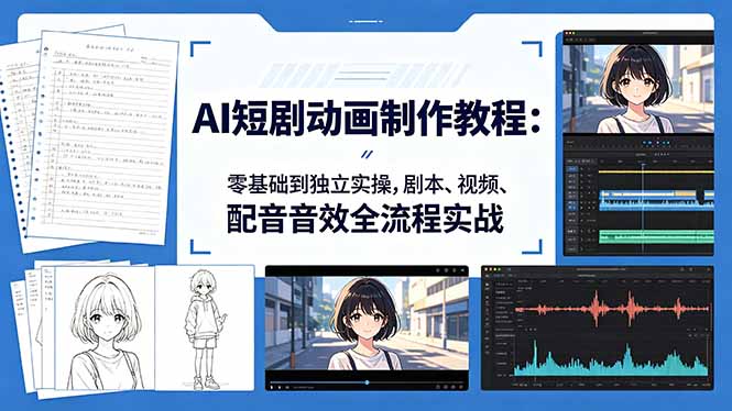 AI短剧动画制作教程：零基础到独立实操，剧本、视频、配音音效全流程实战-小灰云创