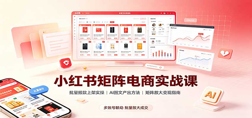 小红书矩阵电商实战课：批量搬款上架实操，AI图文产出，矩阵放大变现指南-小灰云创