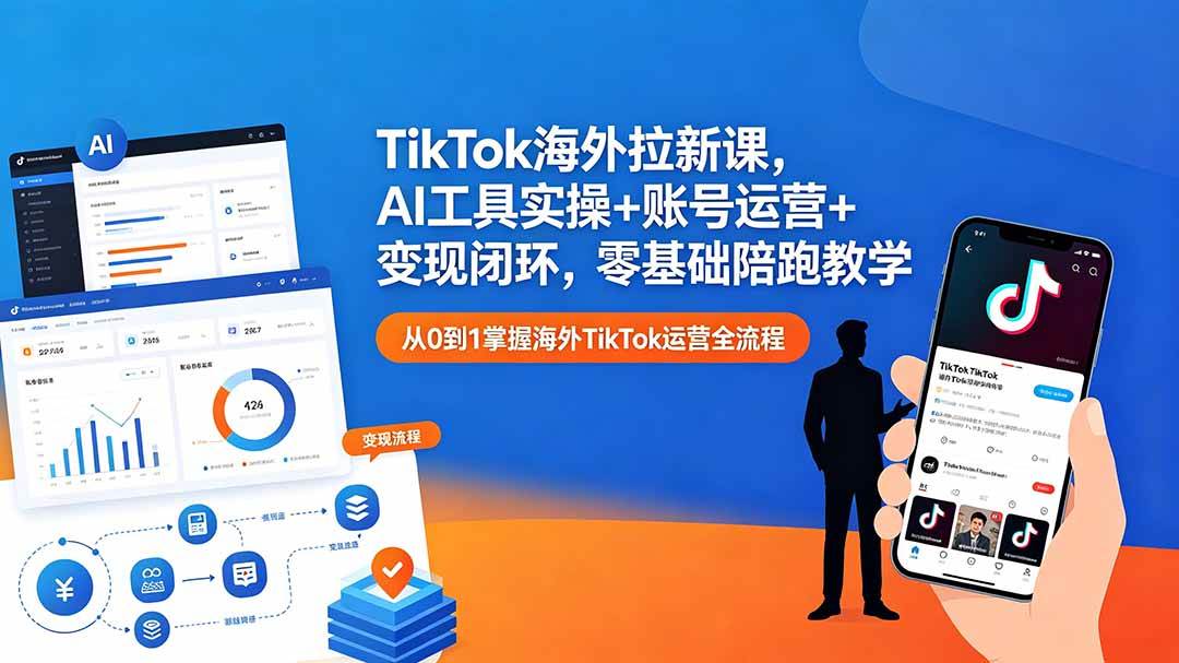 （18522期）TikTok海外拉新课，AI工具实操+账号运营+变现闭环，零基础陪跑教学-小灰云创
