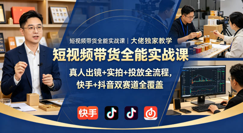 短视频带货全能实战课｜大佬独家教学，真人出镜+实拍+投放全流程，快手+抖音双赛道全覆盖-小灰云创