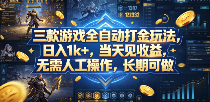三款游戏全自动打金玩法,日入1k+,当天见收益,无需人工操作,长期可做【揭秘】-小灰云创