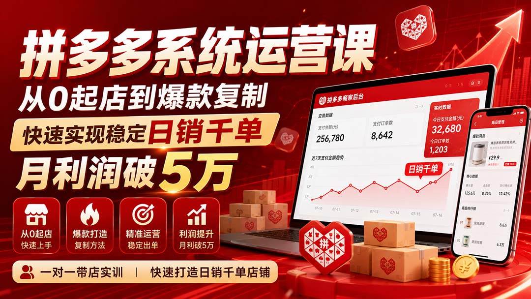 (20547期)拼多多系统运营课-无水印(更新9月),从0起店到爆款复制,快速实现稳定日销千单,月利润破5万-小灰云创