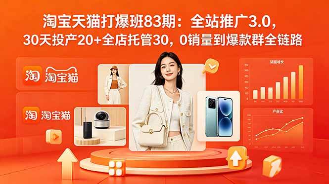 (18920期)2026淘宝天猫打爆班83期:全站推广3.0,30天投产20+全店托管30,0销量到爆款群全链路-小灰云创