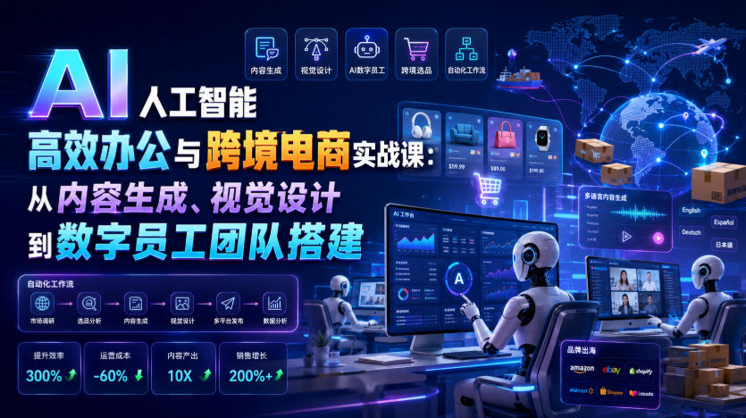 AI人工智能高效办公与跨境电商实战课:从内容生成、视觉设计到数字员工团队搭建-小灰云创