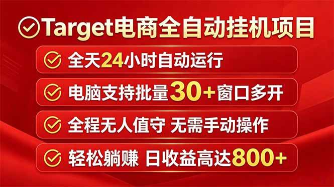 (18440期)Target电商全自动挂机项目全天自动运行电脑可批量30+窗口运行日收益入800+-小灰云创