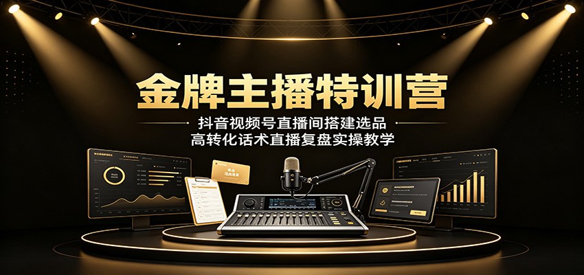 金牌主播特训营:抖音视频号直播间搭建选品,高转化话术直播复盘实操教学-小灰云创
