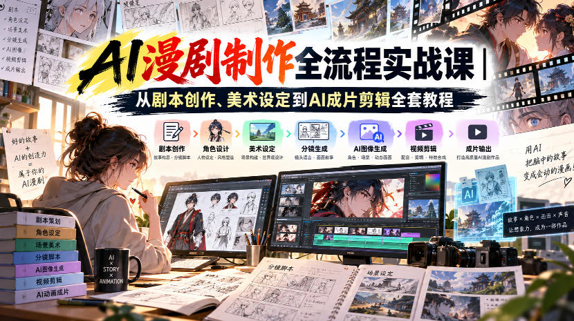AI漫剧制作全流程实战课｜从剧本创作、美术设定到AI成片剪辑全套教程-小灰云创