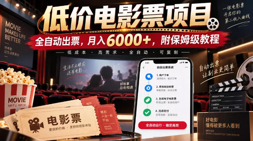 低价电影票项目，全自动出票，月入6000+，附保姆级教程【揭秘】-小灰云创