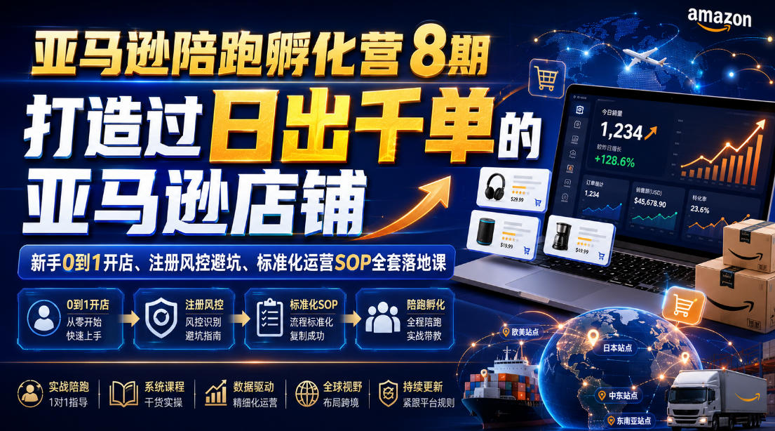 亚马逊陪跑孵化营8期,打造过日出千单的亚马逊店铺,新手0到1开店、注册风控避坑、标准化运营SOP全套落地课-小灰云创