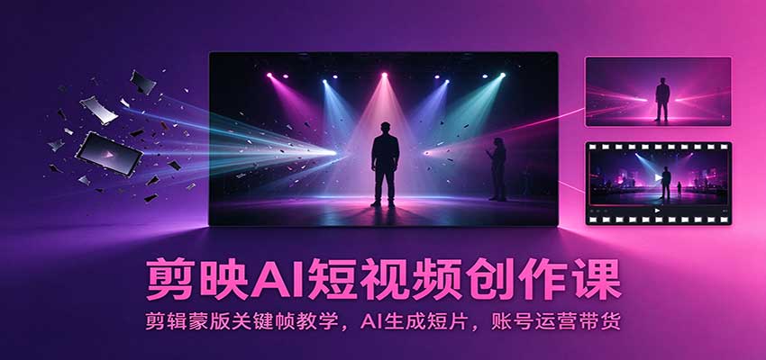剪映AI短视频创作课:剪辑蒙版关键帧教学,AI生成短片,账号运营带货-小灰云创