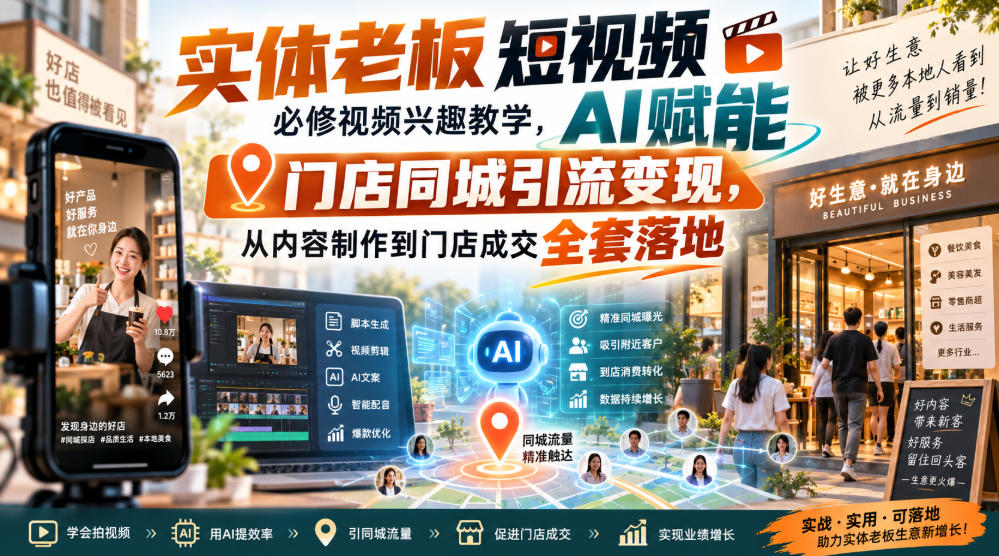 实体老板短视频必修视频兴趣教学，AI赋能门店同城引流变现，AI+短视频+直播打爆实体客流量-小灰云创