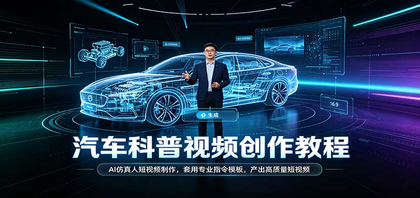 汽车科普视频创作教程：AI仿真人短视频制作，套用专业指令模板，产出高质量短视频-小灰云创