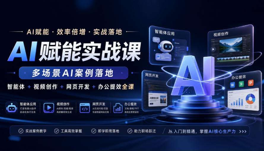AI赋能实战课,多场景AI案例落地,智能体+视频创作+网页开发+办公提效全课-小灰云创
