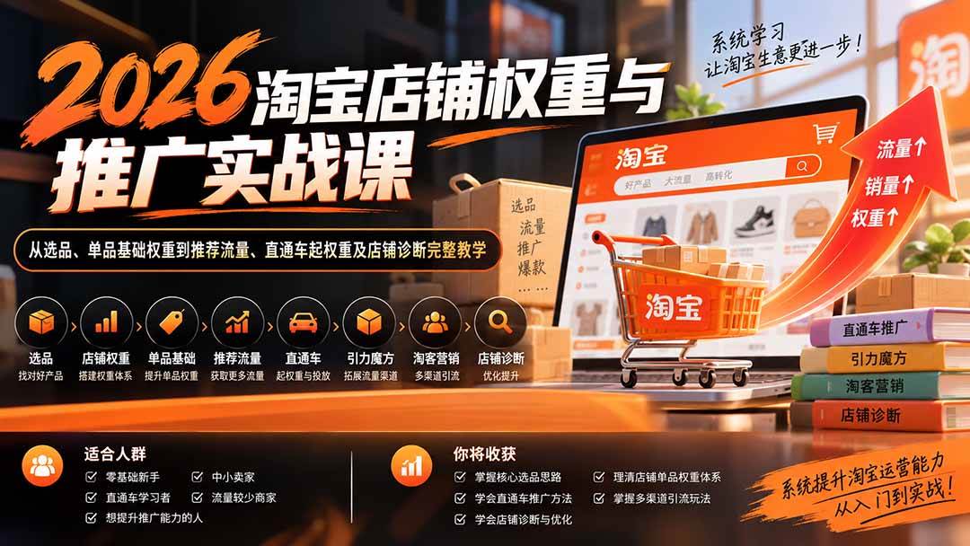 (20411期)2026淘宝店铺权重与推广实战课:从选品、单品基础权重到推荐流量、直通车起权重及店铺诊断完整教学-小灰云创