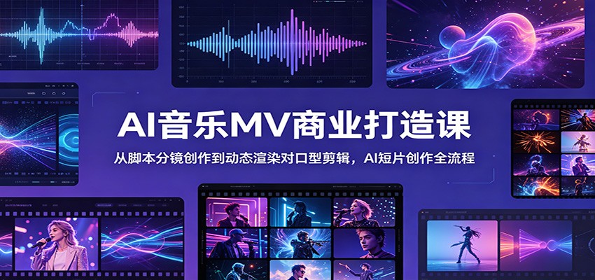 AI音乐MV商业打造课:从脚本分镜创作到动态渲染对口型剪辑,AI短片创作全流程-小灰云创