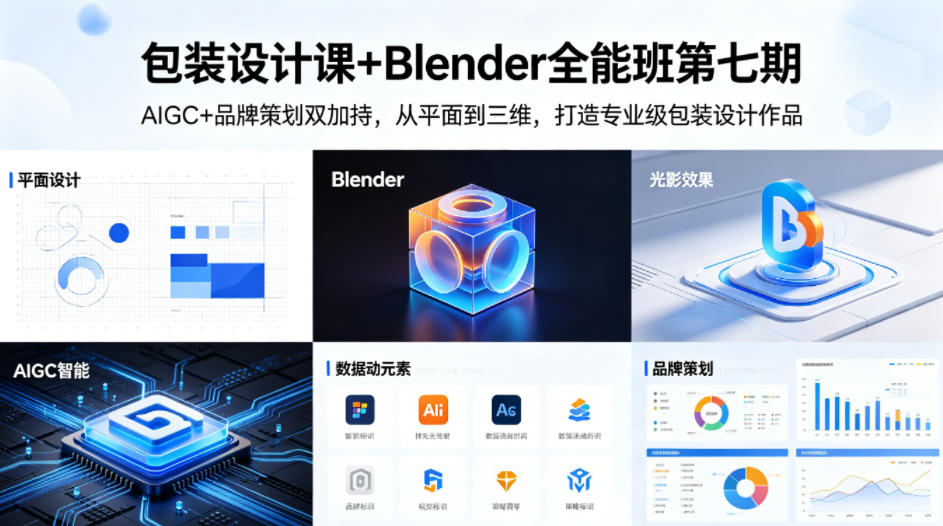 包装设计课+Blender全能班第七期，AIGC+品牌策划双加持，从平面到三维，打造专业级包装设计作品-小灰云创