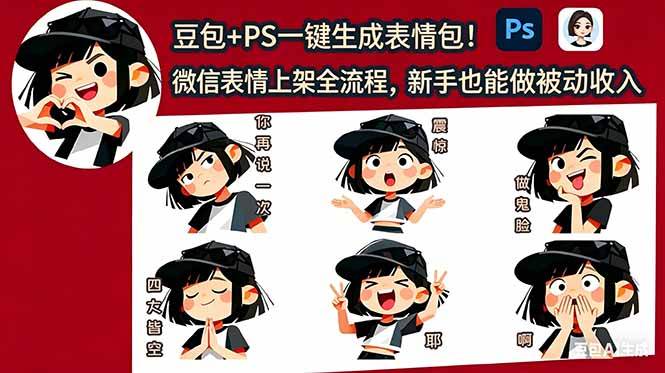 (18402期)豆包+PS一键生成表情包!微信表情上架全流程,新手也能做被动收入-小灰云创