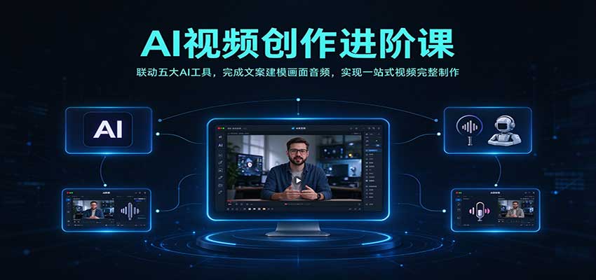 AI视频创作进阶课:联动五大AI工具,完成文案建模画面音频,实现一站式视频完整制作-小灰云创