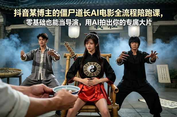 抖音某博主的僵尸道长AI电影全流程陪跑课，零基础也能当导演，用AI拍出你的专属大片-小灰云创