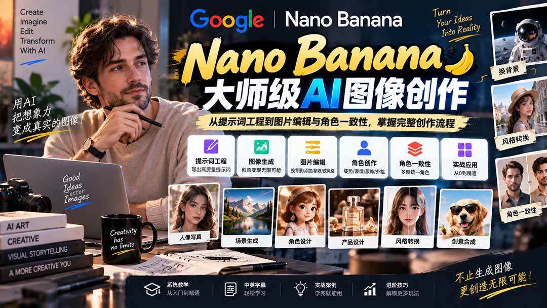 （20609期）【无水印】Nano Banana大师级AI图像实战课：从提示词工程到图片编辑与角色一致性，掌握完整创作流程-小灰云创