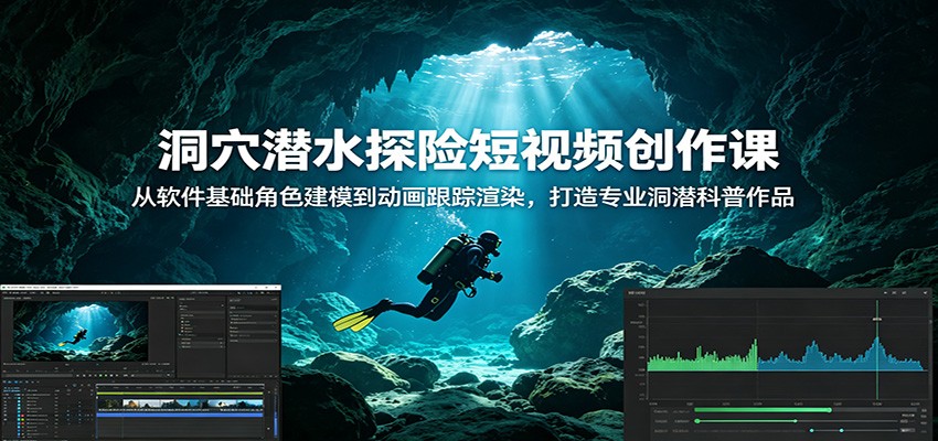 洞穴潜水探险短视频创作课：从软件基础角色建模到动画跟踪渲染，打造专业洞潜科普作品-小灰云创
