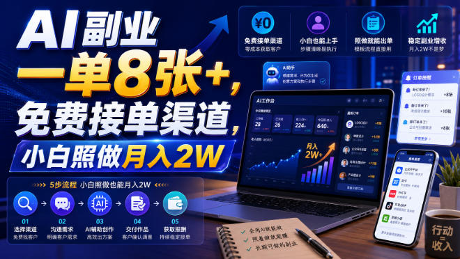 AI副业一单8张+，免费接单渠道，小白照做月入2W【揭秘】-小灰云创