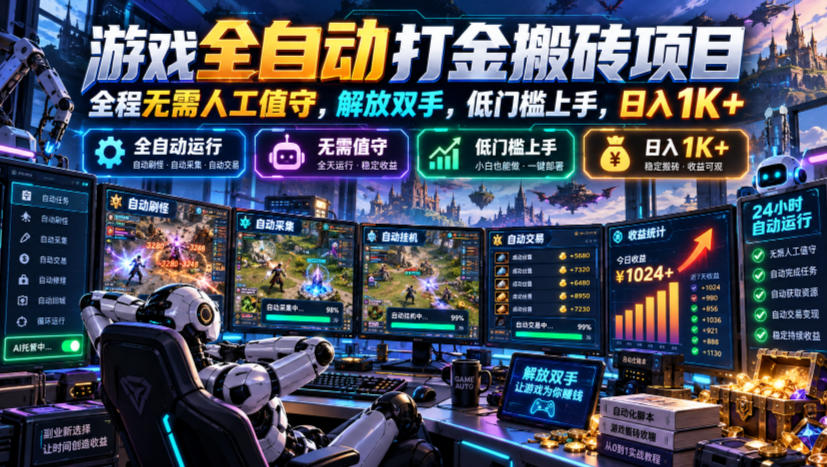 游戏全自动打金搬砖项目,全程无需人工值守,解放双手,低门槛上手,日入1K+【揭秘】-小灰云创