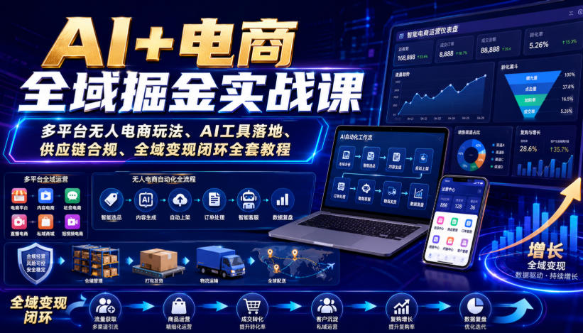 AI+电商全域掘金实战课｜多平台无人电商玩法、AI工具落地、供应链合规、全域变现闭环全套教程-小灰云创