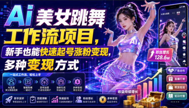 Ai美女跳舞工作流项目,新手也能快速起号涨粉变现,多种变现方式-小灰云创