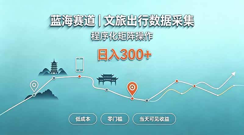 （20478期）蓝海赛道 文旅出行数据采集 程序化矩阵操作 低成本 零门槛 当天可见收益 日入300+-小灰云创
