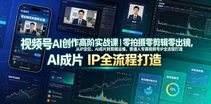 视频号AI创作高阶实战课｜零拍摄零剪辑零出镜，从IP定位、AI成片到剪辑运维，普通人专属视频号IP全流程打造-小灰云创