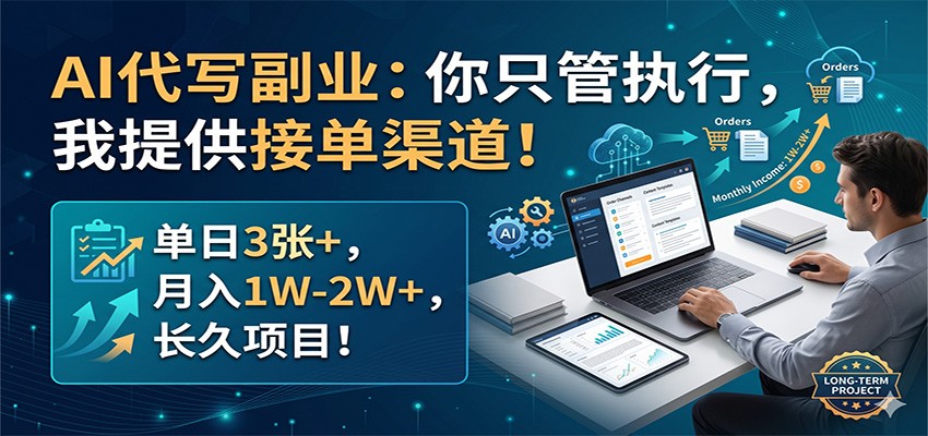 AI代写副业：你只管执行，我提供接单渠道！单日3张+，月入1W-2W+，长久项目-小灰云创