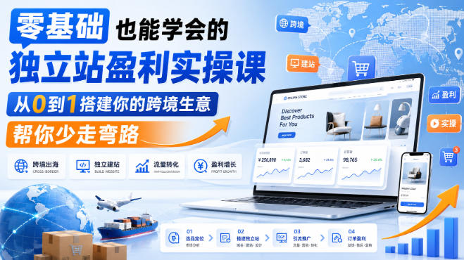 零基础也能学会的独立站盈利实操课，从0到1搭建你的跨境生意，帮你少走弯路-小灰云创