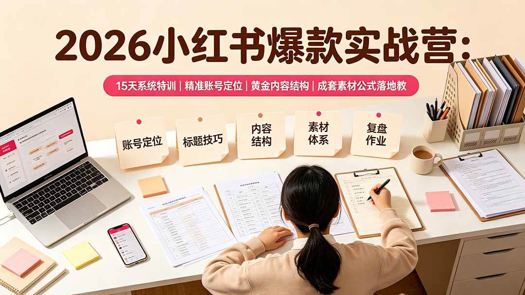 （19332期）2026小红书爆款实战营：15天系统特训｜精准账号定位｜黄金内容结构｜成套素材公式落地教程-小灰云创