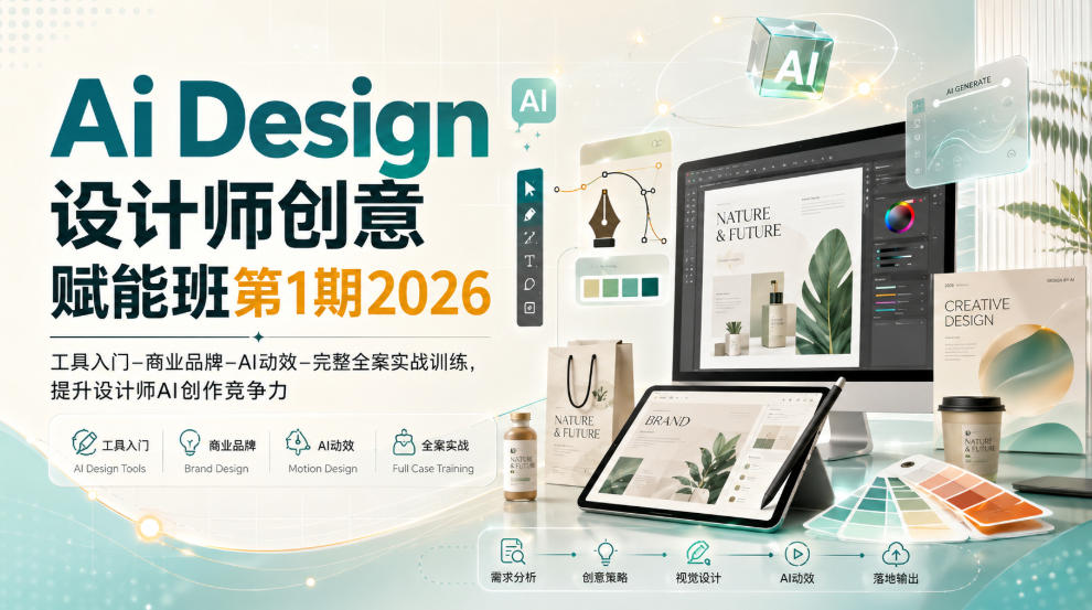 Ai Design设计师创意赋能班第1期2026|工具入门‑商业品牌‑AI动效‑完整全案实战训练,提升设计师AI创作竞争力-小灰云创