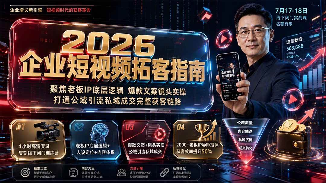 （19667期）2026企业短视频拓客指南：聚焦老板IP底层逻辑，爆款文案镜头实操，打通公域引流私域成交完整获客链路-小灰云创