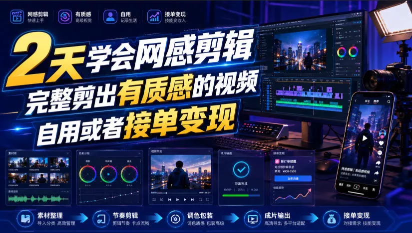 2天学会网感剪辑，完整剪出有质感的视频，自用或者接单变现-小灰云创